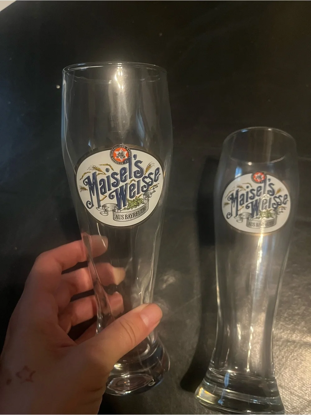 Maisels Weisse Beer Glass 0.5 L Weizen Tall German Logo Etched Pub Barware Pair